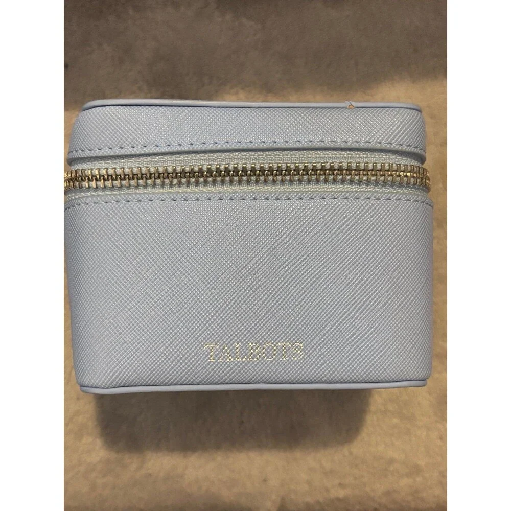 Talbots Blue Saffiano Leather Travel Jewelry Case Makeup Organizer Box Mini